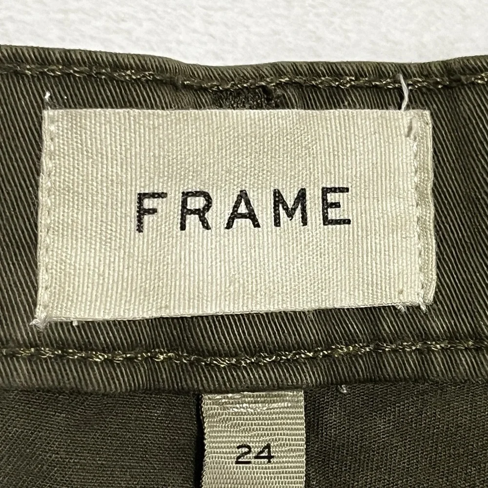 FRAME WASHED FATIGUE HIGH WAIST PATH‎ POCKETS UTILITY SHORTS SIZE 24 Green